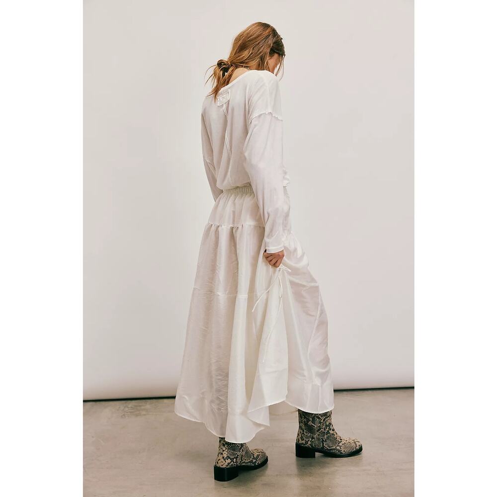 New FREE PEOPLE Emery Drop-Waist Midi Skirt $128 MEDIUM White Elastic - Picture 5 of 7